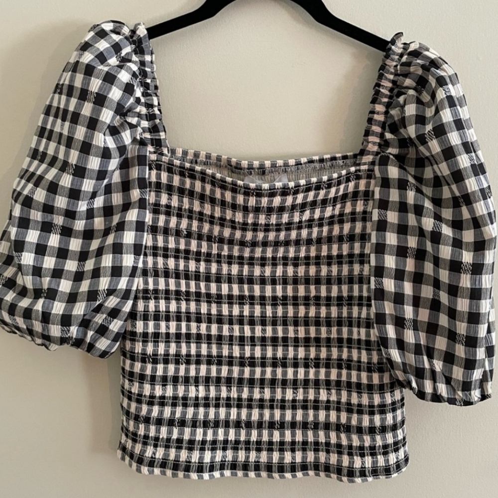 BB DAKOTA Black and White Checkered Women's Top - Picture 4 of 5